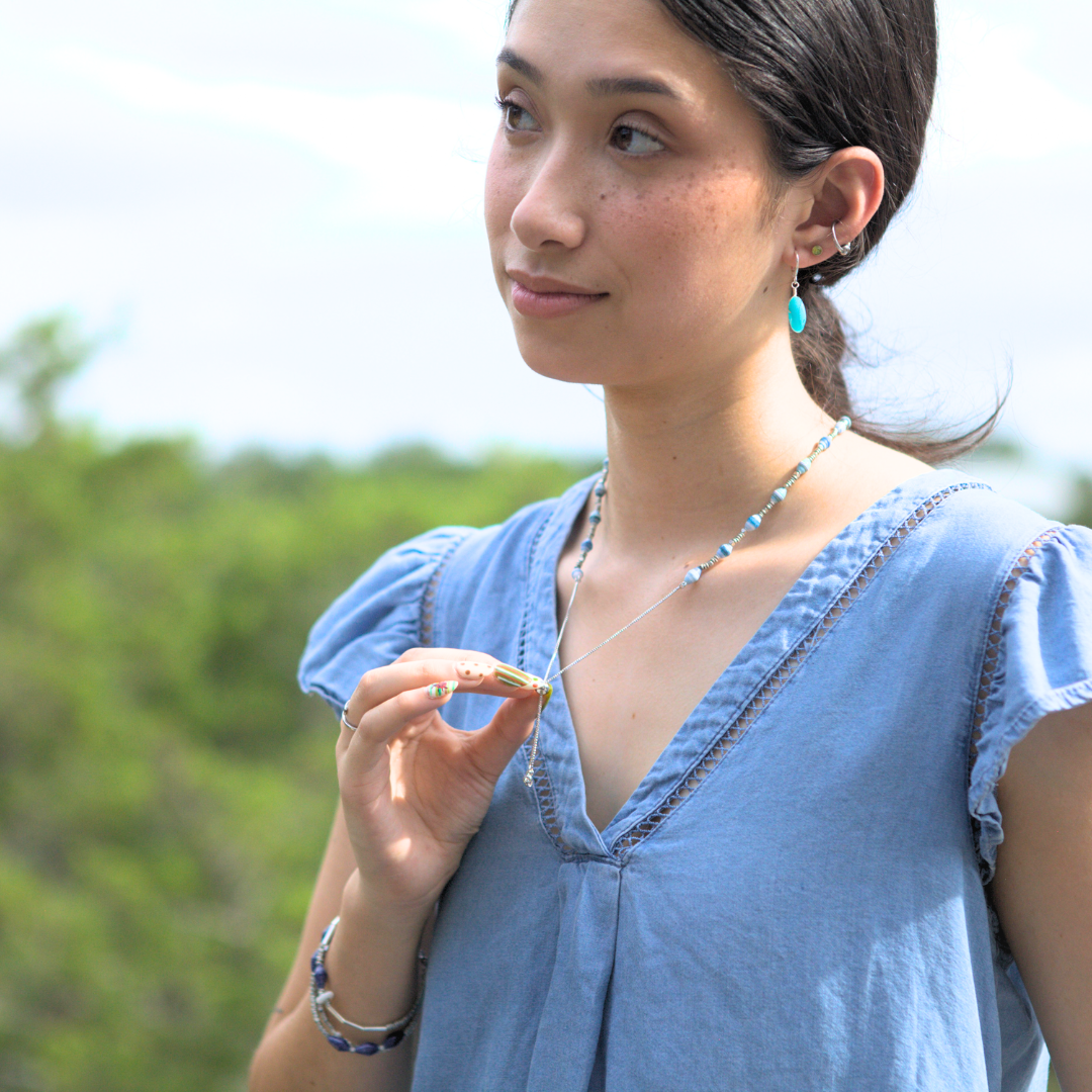 Glass Pendant Earrings in Silver